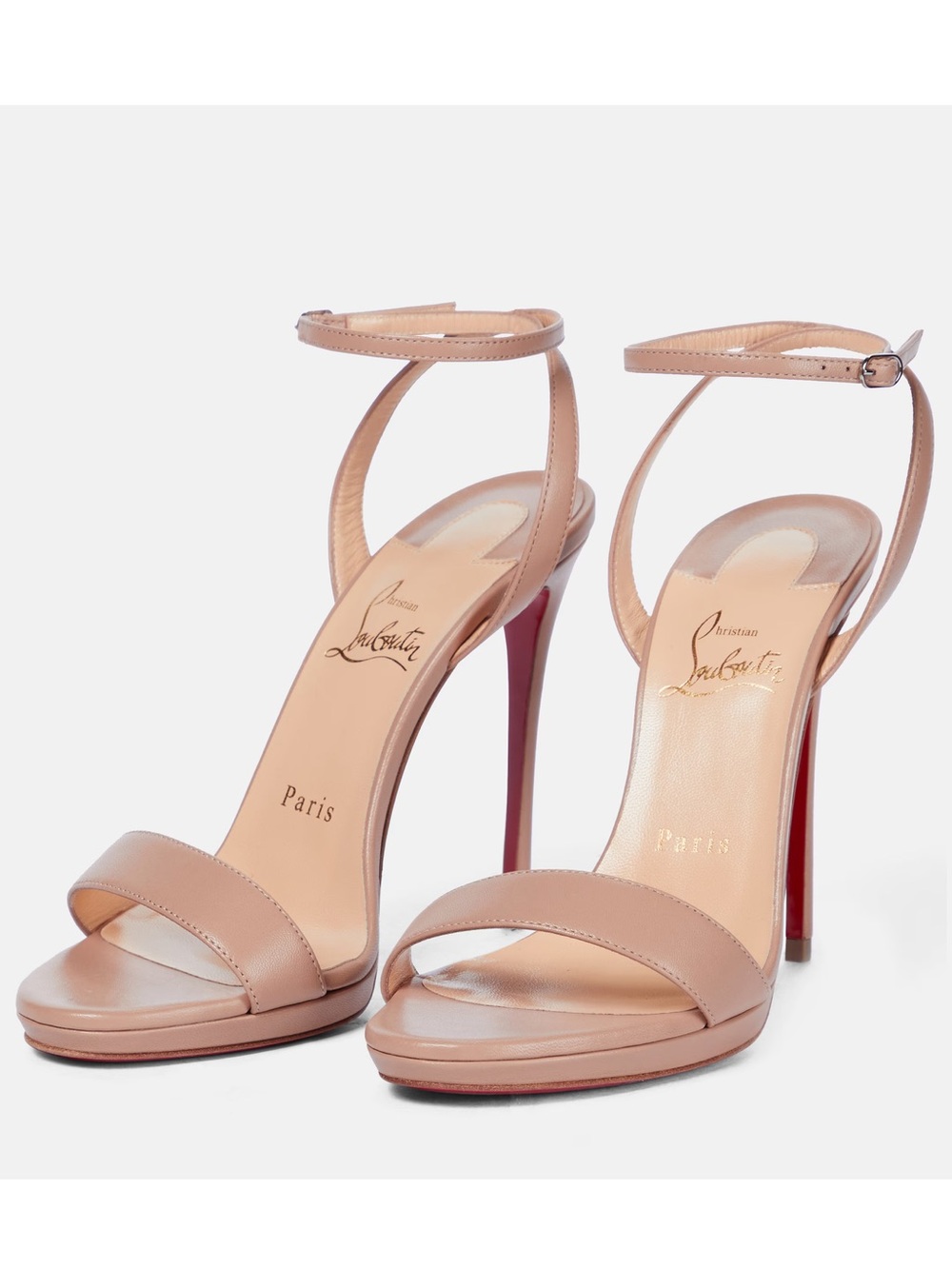 Christian Louboutin Blush Leather Ankle-Strap Stiletto Sandals Loubi Queen